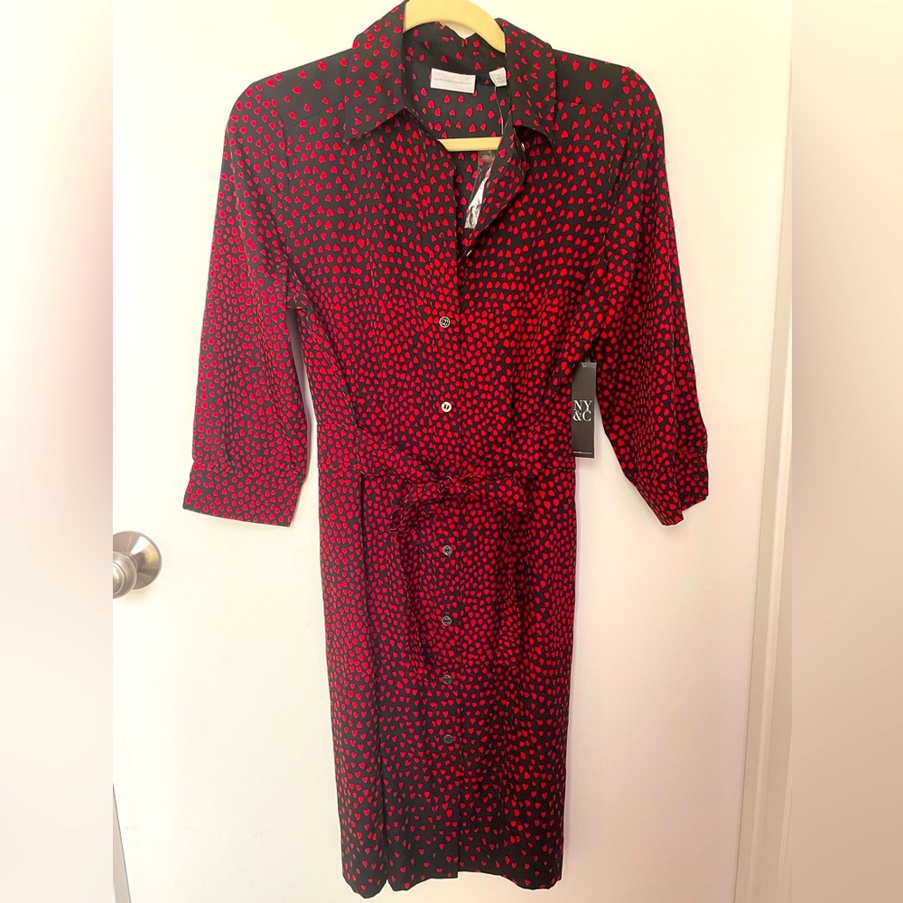 New York & Company heart print black dress
